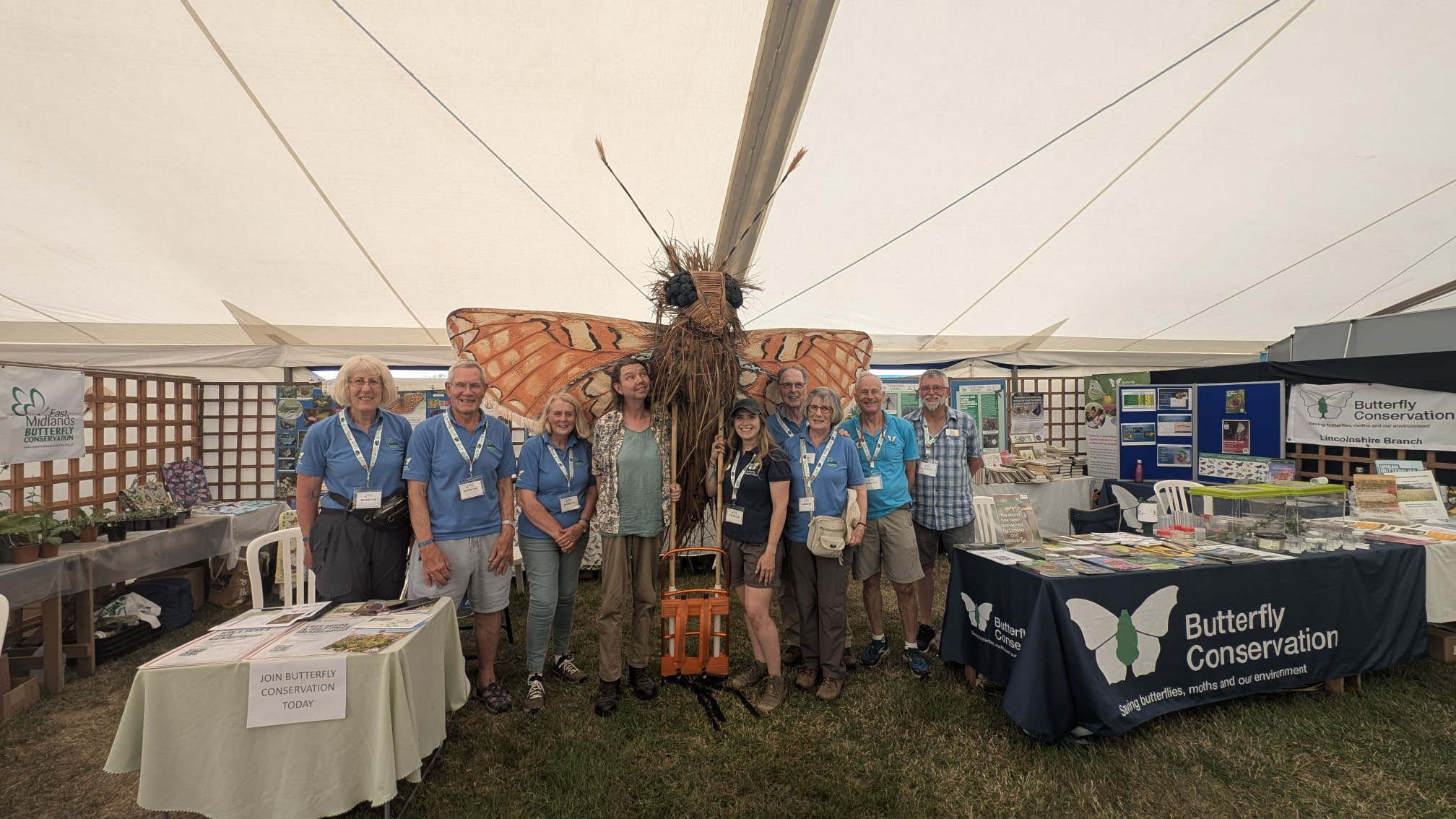 the butterfly conservation stand at the bird fair with volunteers
