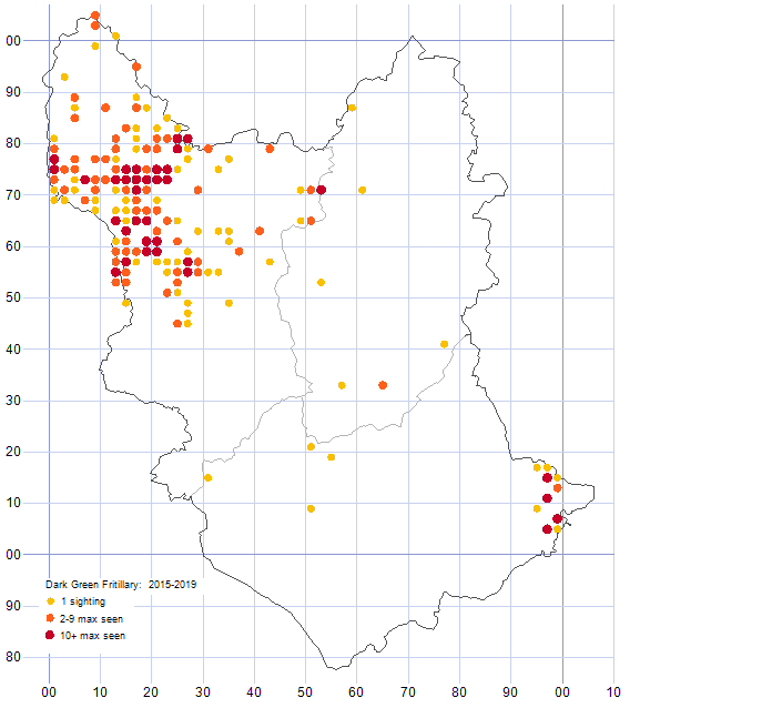 Dark Green Fritillary distribution map 2015-19