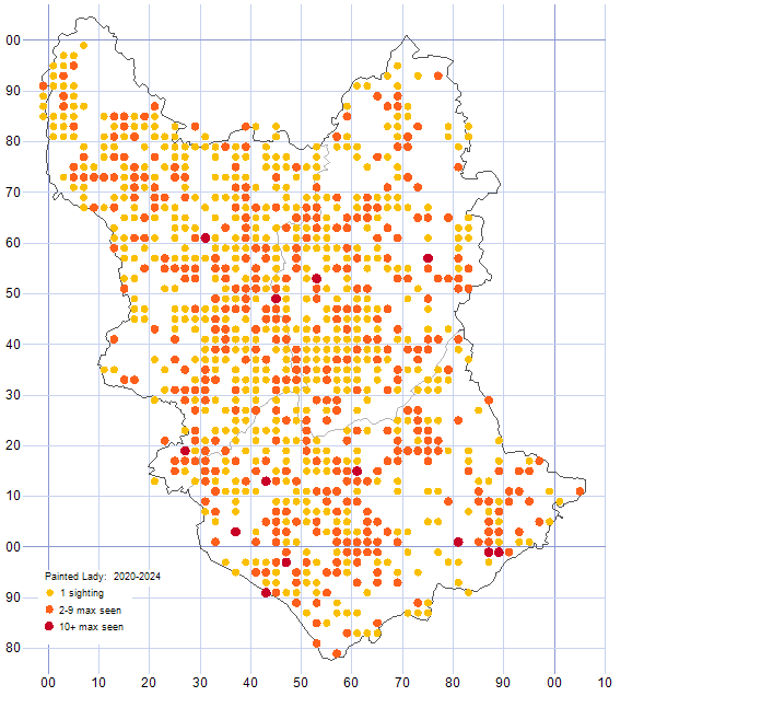 Painted Lady distribution map 2020-24