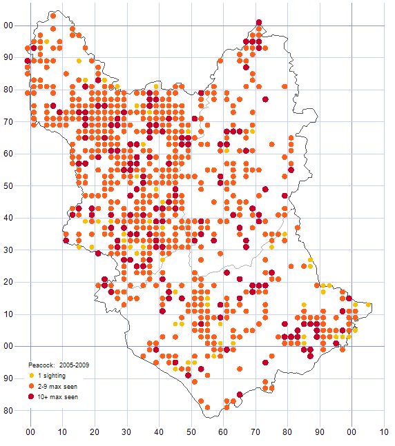 Peacock distribution map 2005-09