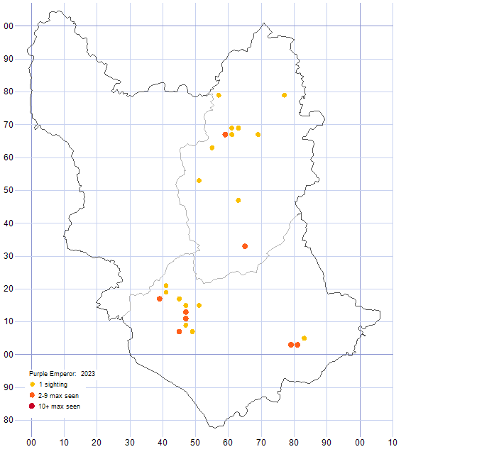 Purple Emperor distribution map 2023