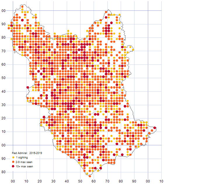 Red Admiral distribution map 2015-19