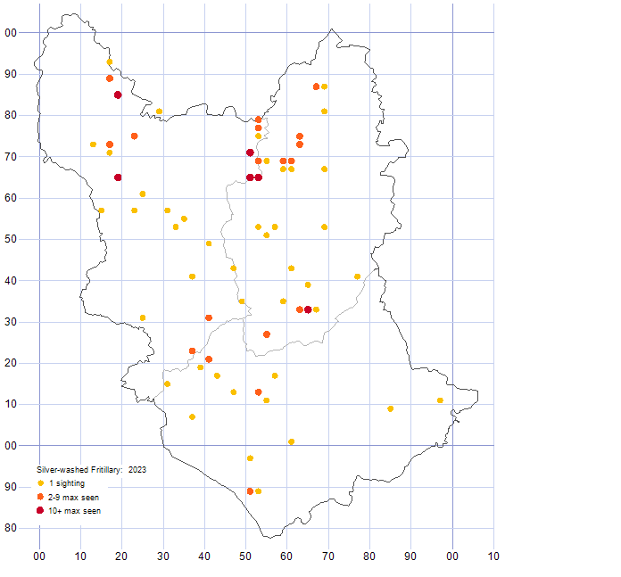 Silver-washed Fritilary distribution map 2023